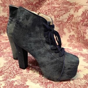 Platform Lace-Up Ankle Heels in Navy Suede
